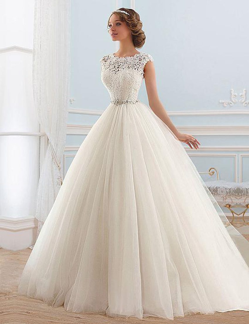 Lace Tulle Princess Tube Beading Wedding Gown