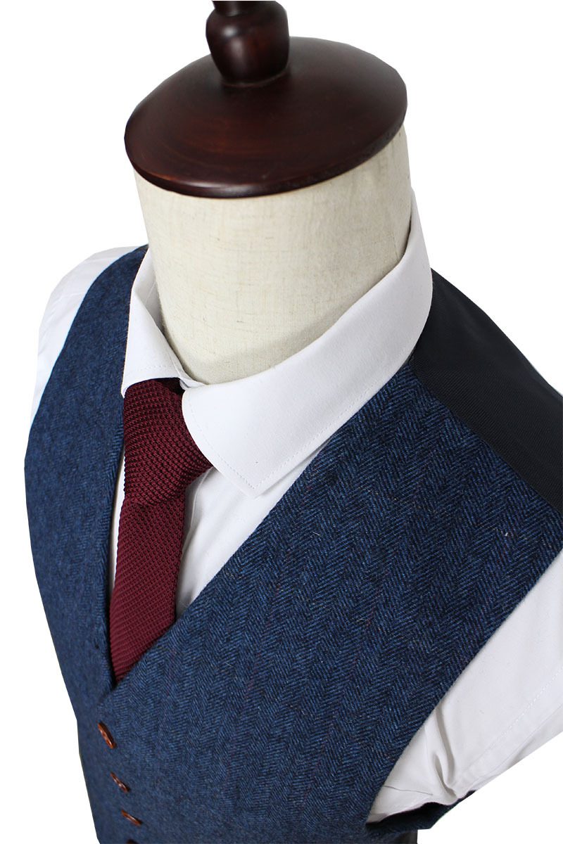 Wool Blue Herringbone Retro Gentleman Style Custom Made Men’s Suits
