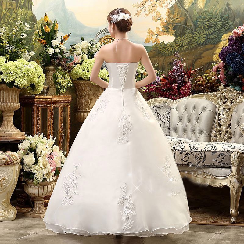 A-Line Sleeveless Strapless Satin Bridal Gown With Long Train