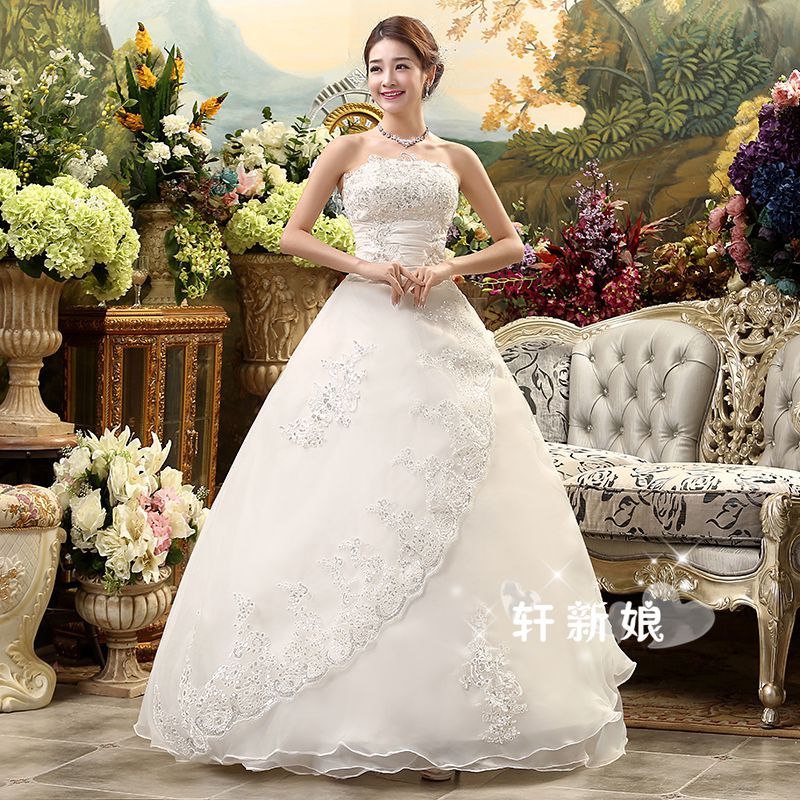 A-Line Sleeveless Strapless Satin Bridal Gown With Long Train