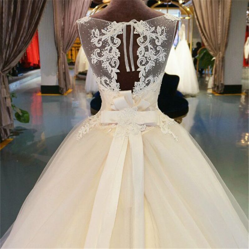 Chapel Train Beading Organza Lace Floor-Length Ball Gown Wedding Dress