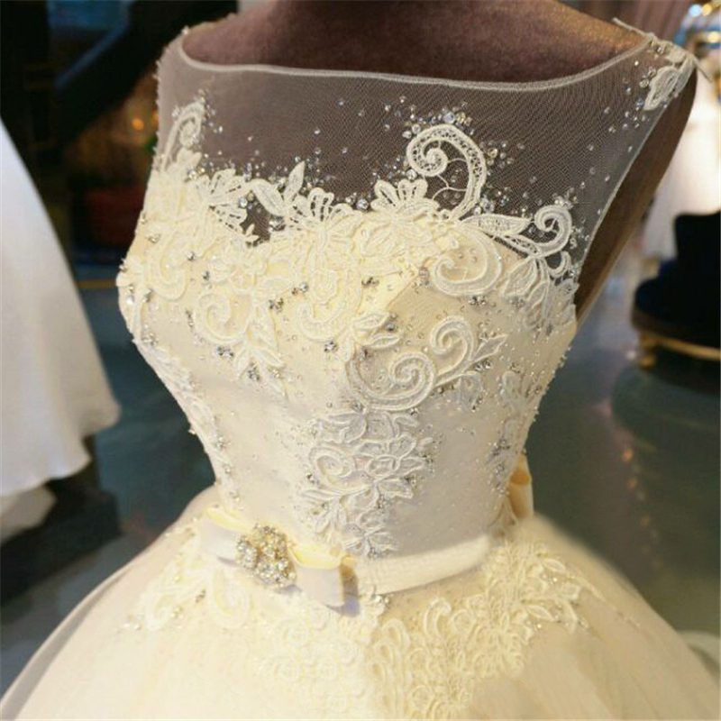 Chapel Train Beading Organza Lace Floor-Length Ball Gown Wedding Dress