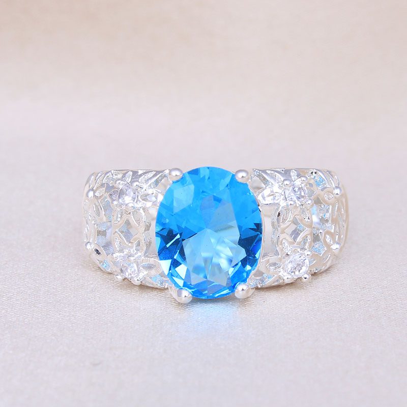 Silver plated color zircon ring