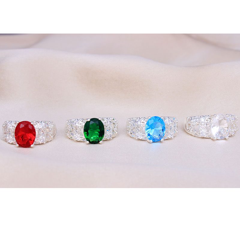 Silver plated color zircon ring