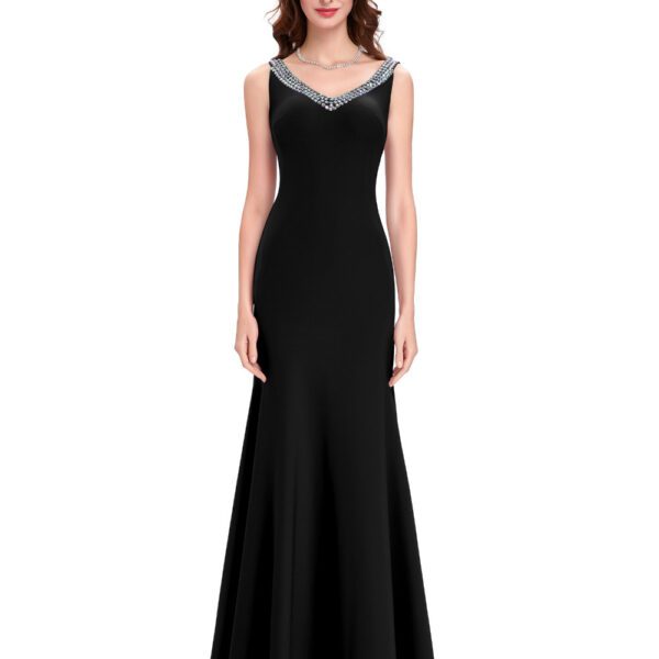 Elegant Backless Long Black Evening Bridesmaid Dress