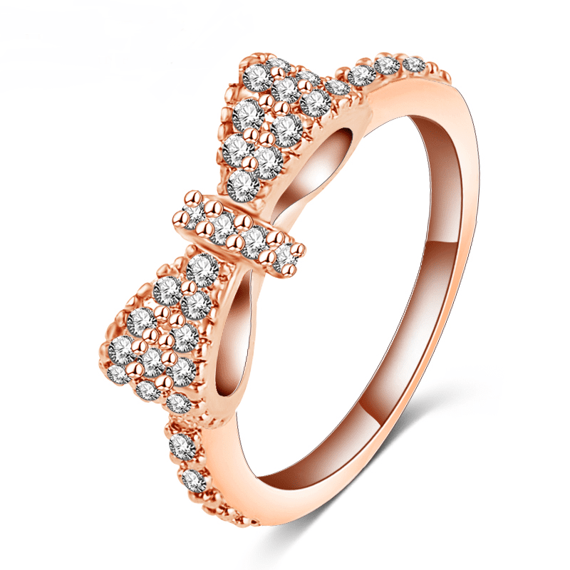 Lovely Bow Rose Gold Plated Cubic Zirconia Romantic Ring