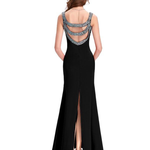Elegant Backless Long Black Evening Bridesmaid Dress