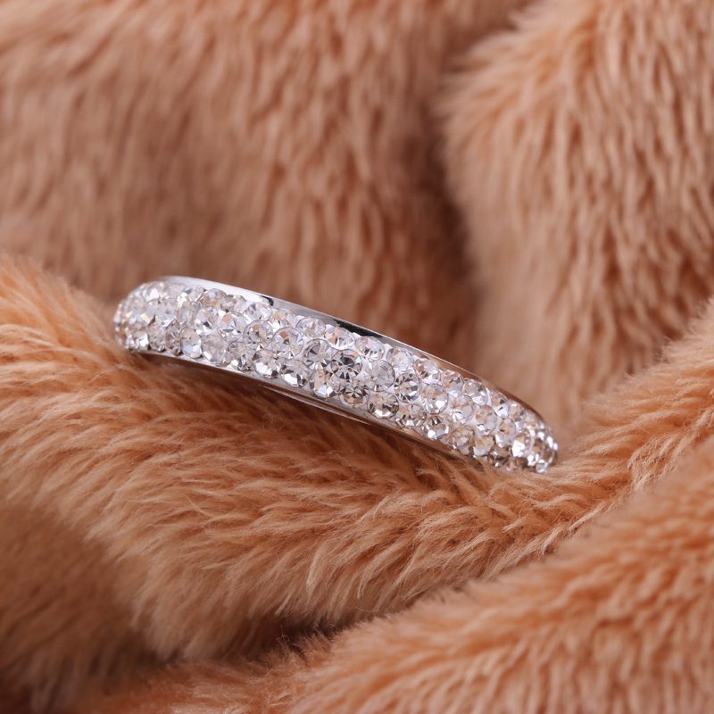 Three Row Clear Crystal Stainless Steel Wedding Ring