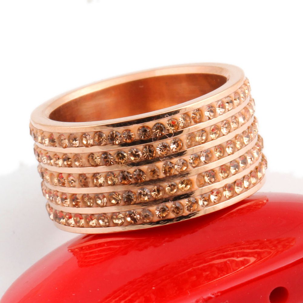 Rose Gold Plated Stainless Steel Crystal Wedding Ring