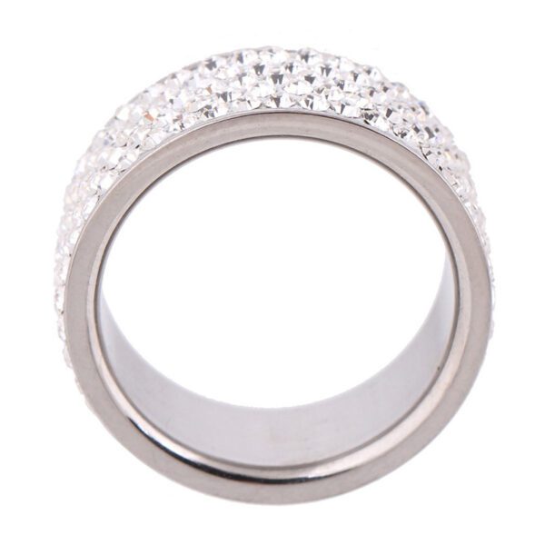 5 Row Lines Clear Crystal Stainless Steel Engagement Ring