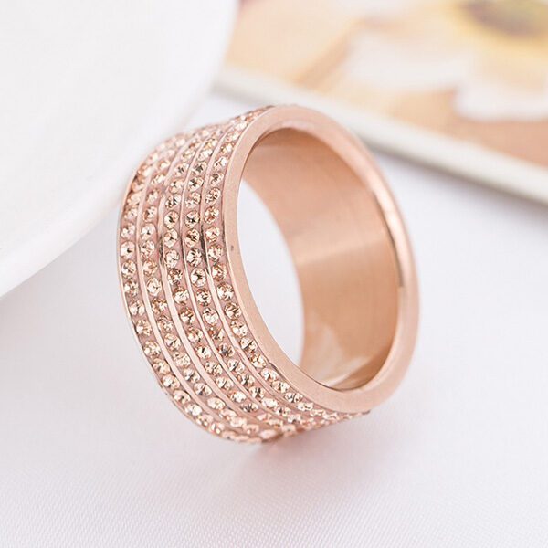 Rose Gold Plated Stainless Steel Crystal Wedding Ring