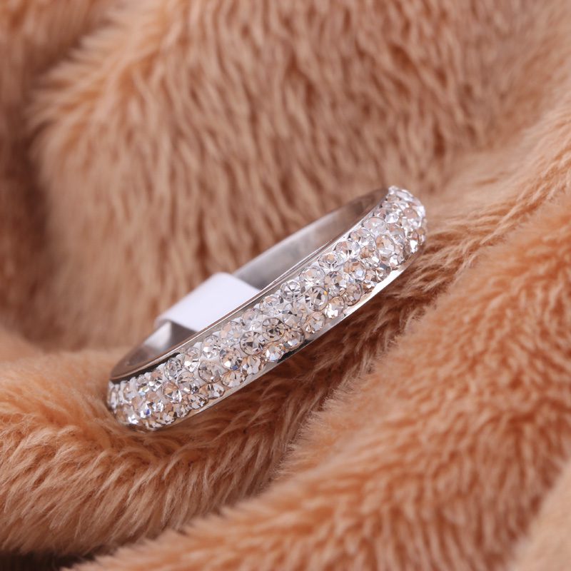 Three Row Clear Crystal Stainless Steel Wedding Ring