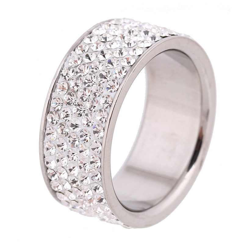 5 Row Lines Clear Crystal Stainless Steel Engagement Ring