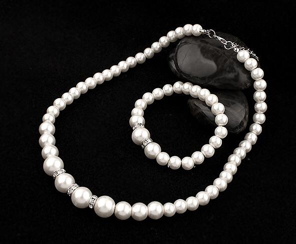 Classic Pearl Silver Plated Clear Crystal Elegant Jewelry Set