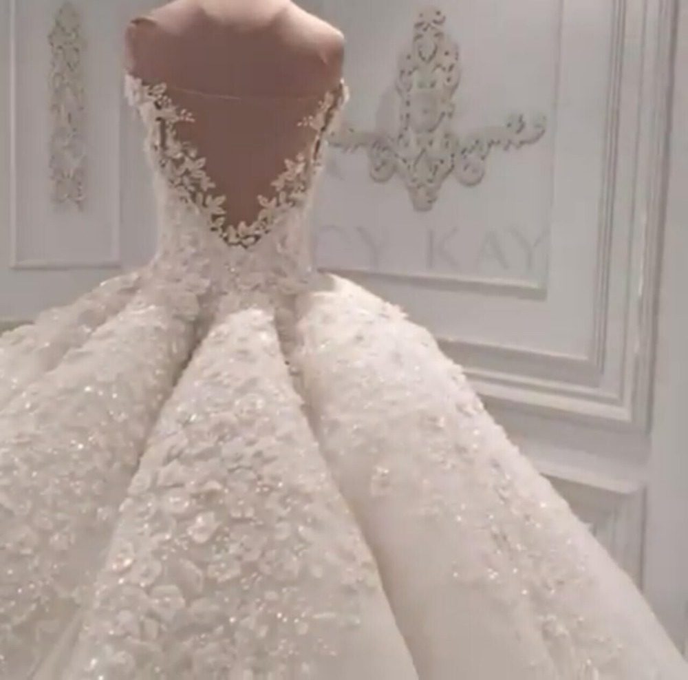 Crystal Pearls Rhinestone Princess Wedding Gown