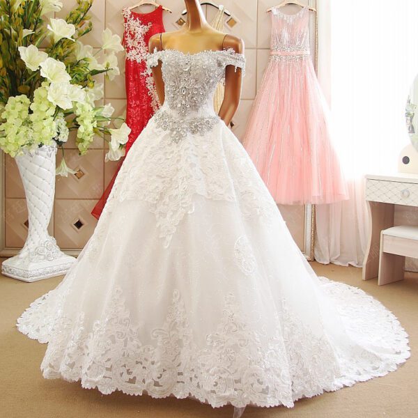 Luxury Crystal Beaded Sequins Off Shoulder Lace Appliques Ball Gown ...