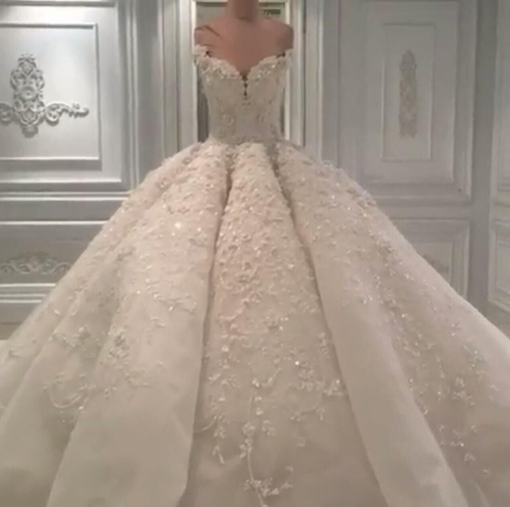 Crystal Pearls Rhinestone Princess Wedding Gown