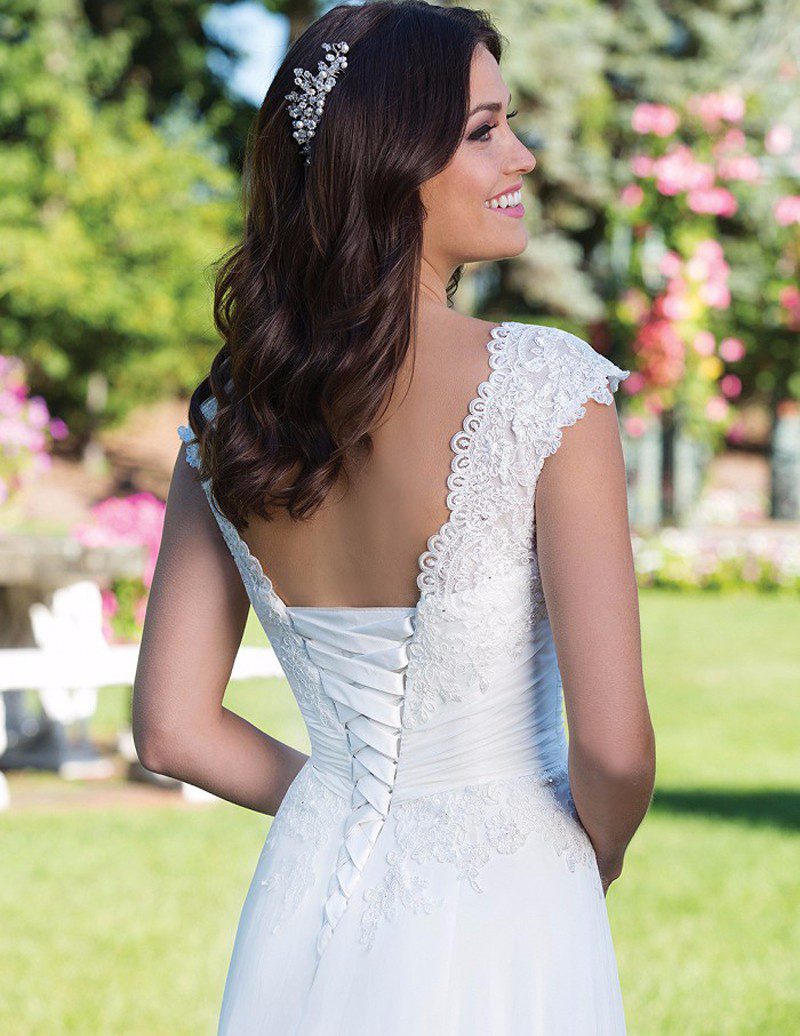 White/Ivory Chiffon Applique Lace Wedding Dress