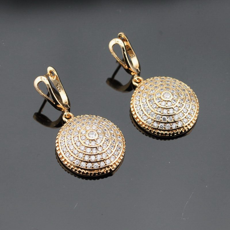 Round White Created AAA Zircon Gold Color Jewelry Set