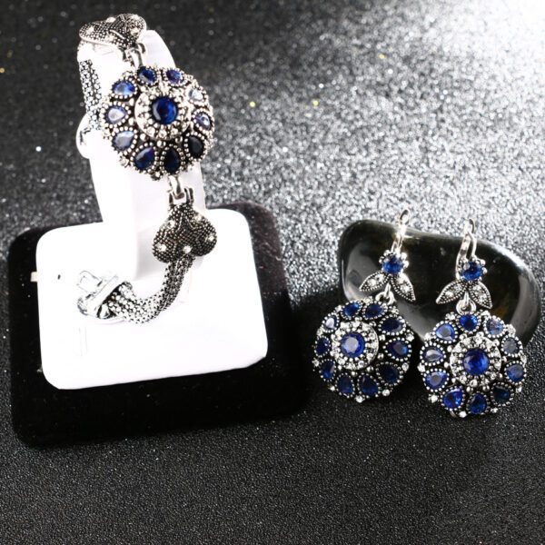 4Pcs Silver Plated Round Retro Rose Blue Crystal Jewelry Sets - My ...