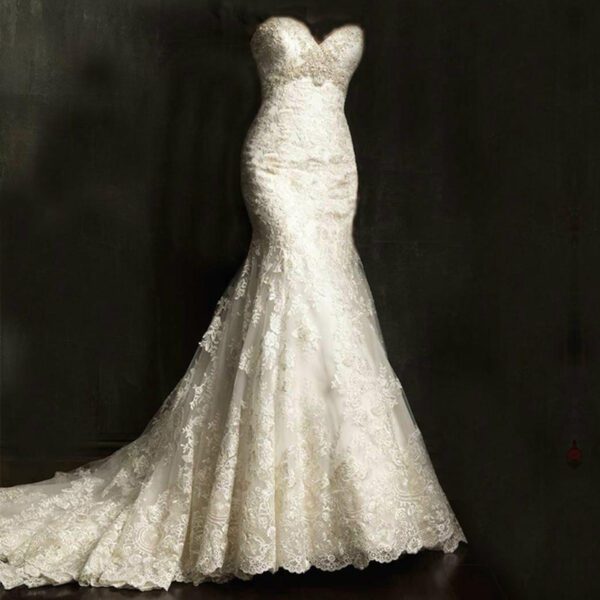 Mermaid Sweetheart Crystal Button Floor Length Sweep Train Wedding Dress