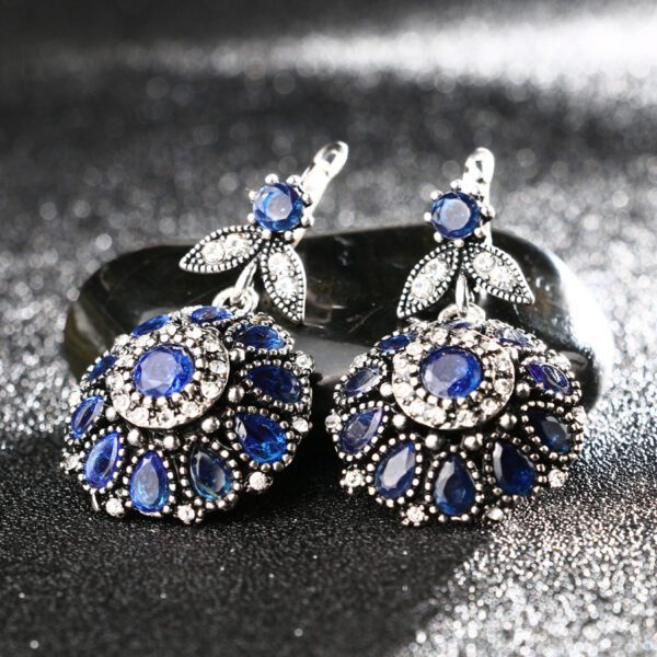 4Pcs Silver Plated Round Retro Rose Blue Crystal Jewelry Sets - My ...