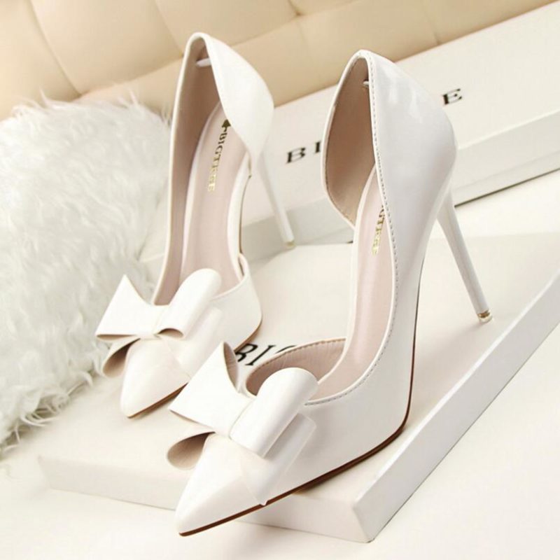 Bow Thin Heel High Heels Wedding Shoes Women's Pumps - My Wedding Ideas