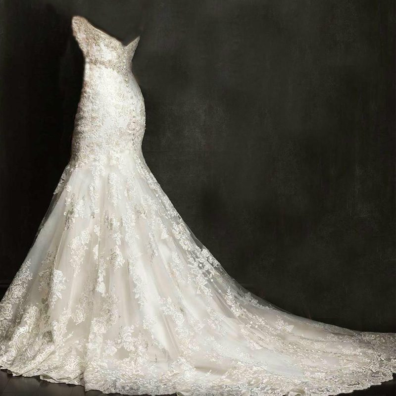 Mermaid Sweetheart Crystal Button Floor Length Sweep Train Wedding Dress