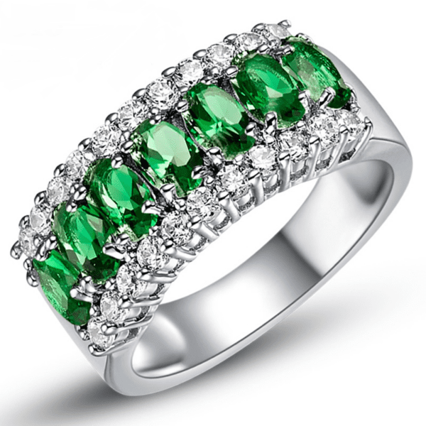 Silver Plated Green Zircon Wedding Ring Jewelry