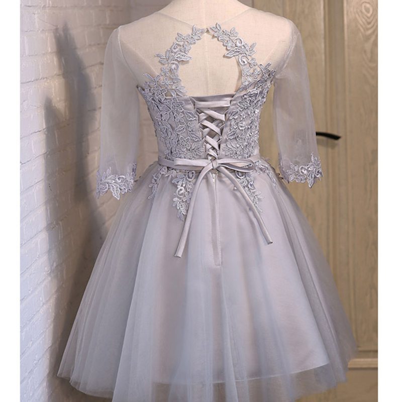 Lace Up Pink Half Sleeve Off Shoulder Short Bridesmaid Dress