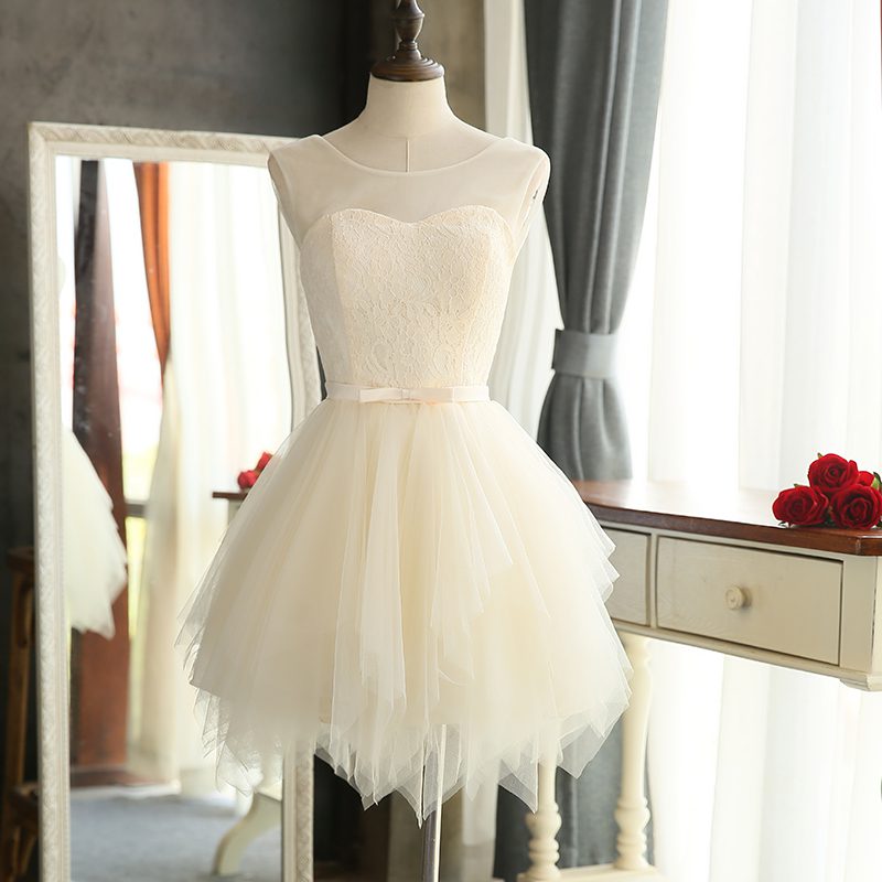 White Red Champagne Short Bridesmaid Dress