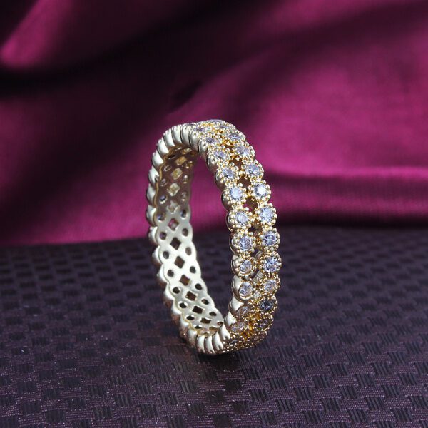 Gold 2 Line Zircon Ring For Women Wedding Party Jewelry