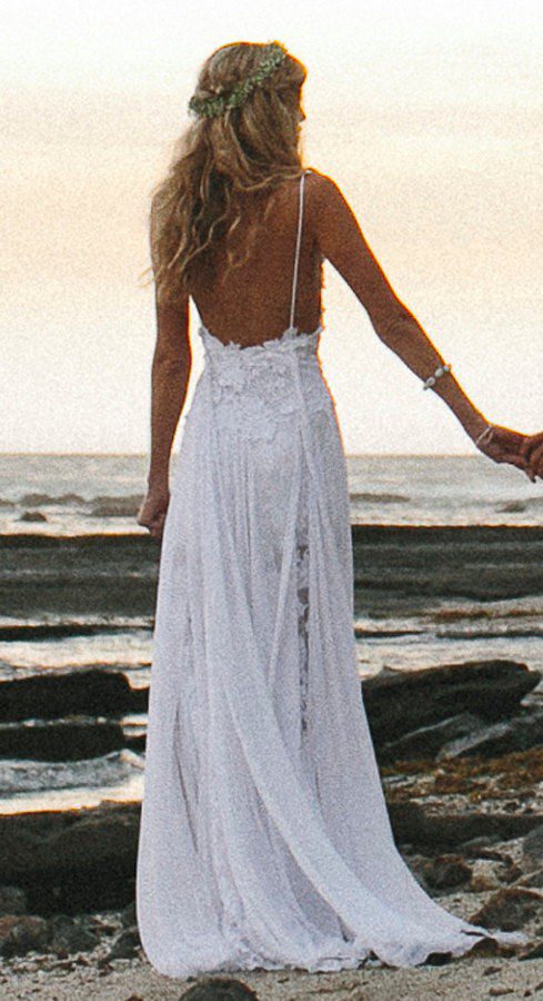 Spaghetti Straps Chiffon Beach Wedding Dress