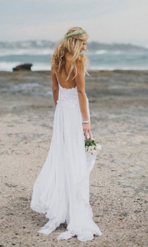 Spaghetti Straps Chiffon Beach Wedding Dress