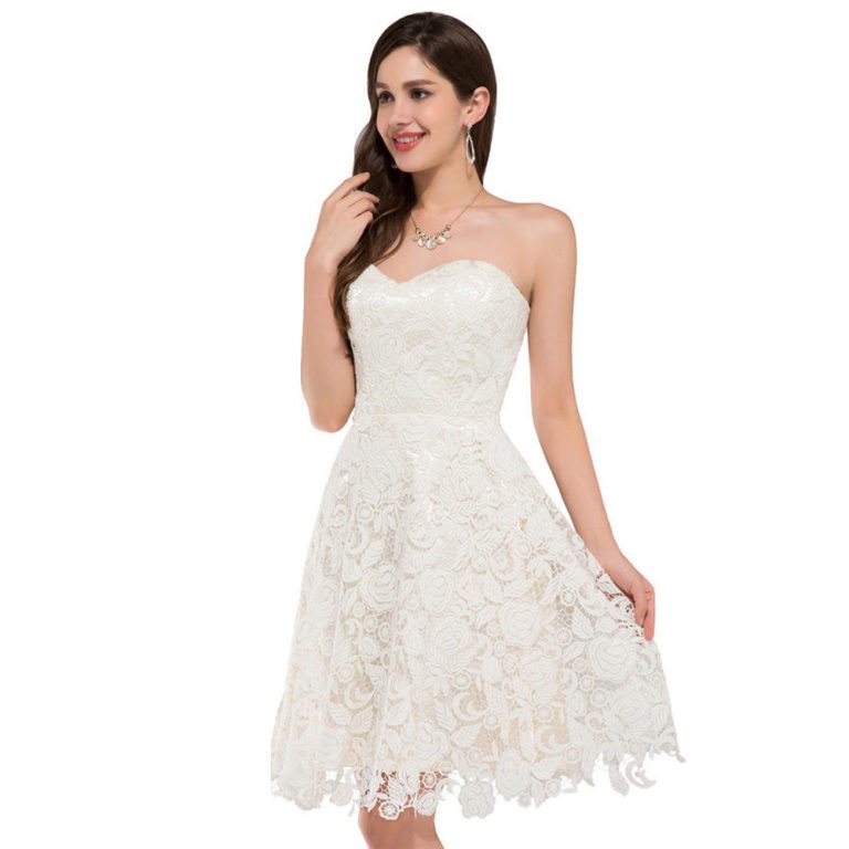 Ivory Vintage Lace Short Beach Wedding Dress - My Wedding Ideas