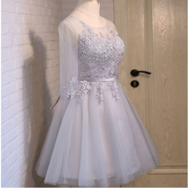 Lace Up Pink Half Sleeve Off Shoulder Short Bridesmaid Dress