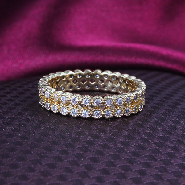 Gold 2 Line Zircon Ring For Women Wedding Party Jewelry