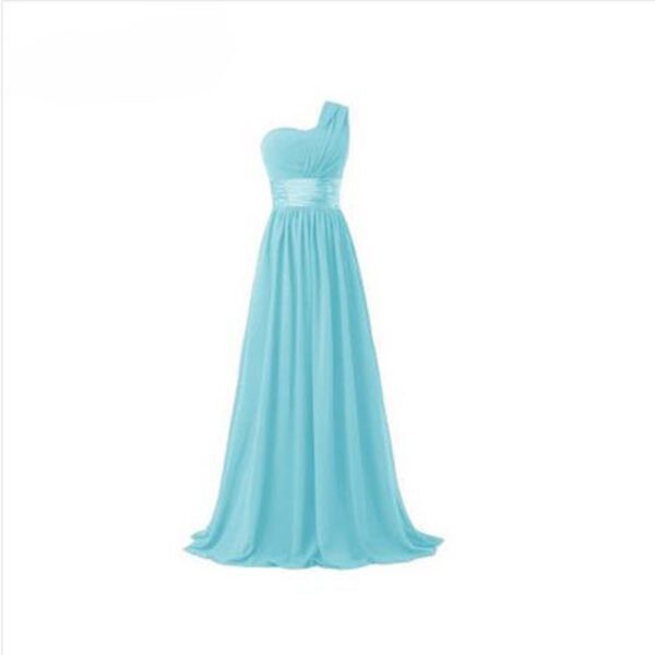 Elegant One Shoulder A Line Chiffon Long Bridesmaid Dress