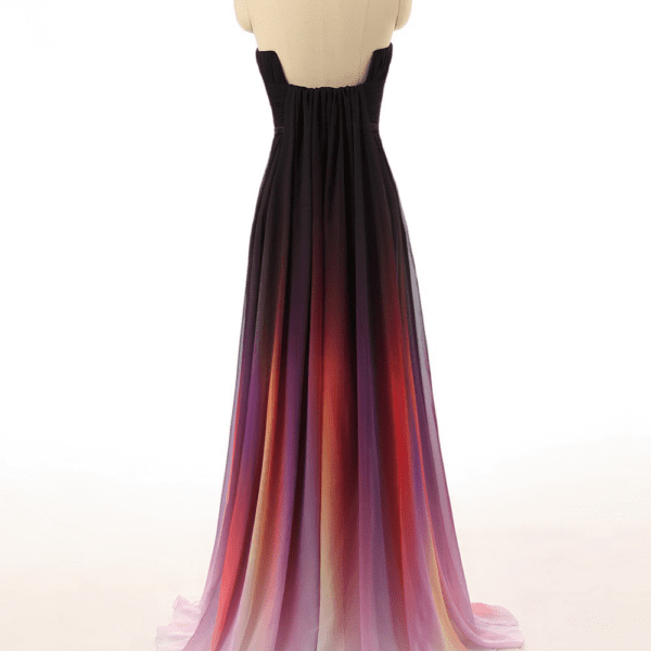 Strapless Pleated Gradient Ombre Long Chiffon Bridesmaid Dress