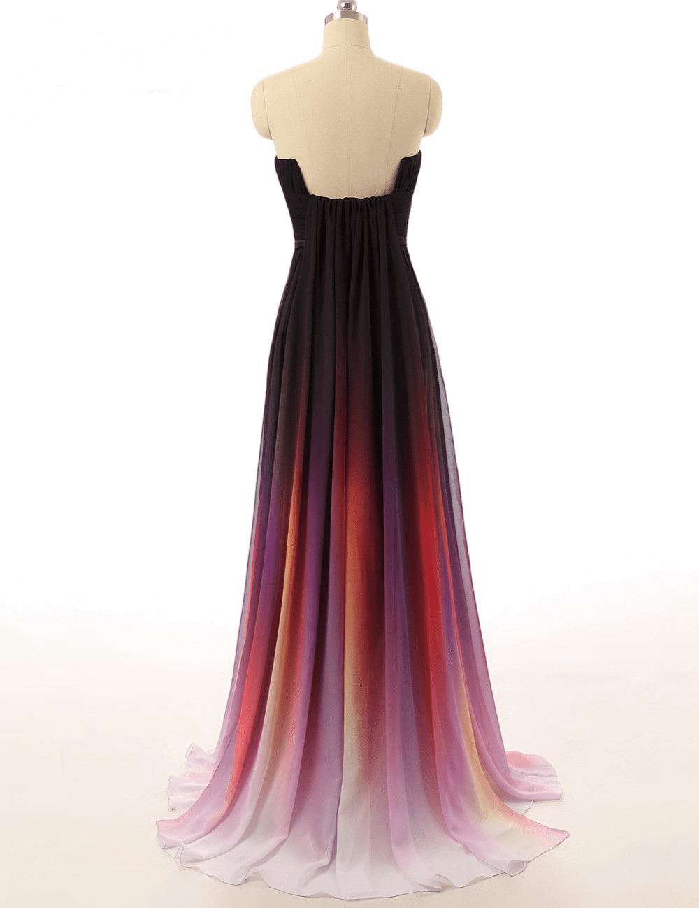 Strapless Pleated Gradient Ombre Long Chiffon Bridesmaid Dress
