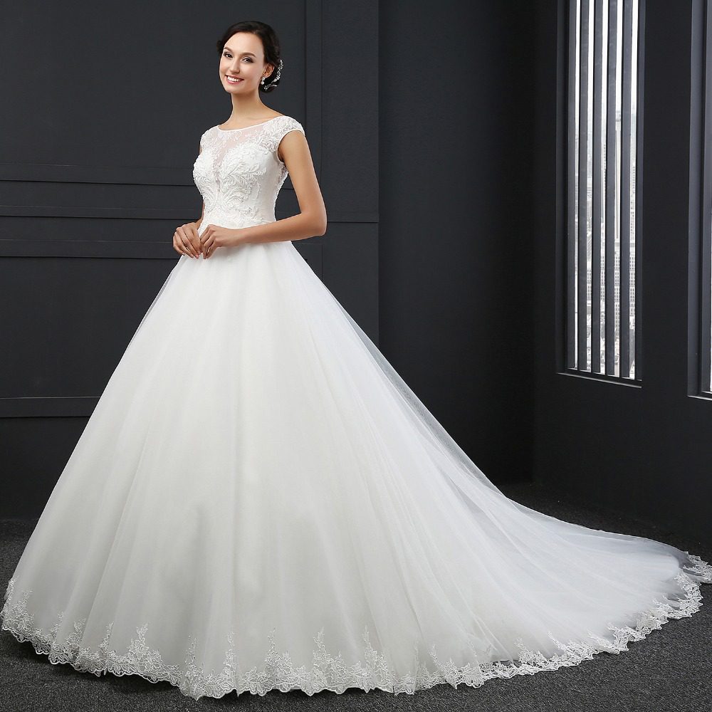Sequins Cap Sleeve Tulle Princess Wedding Dress