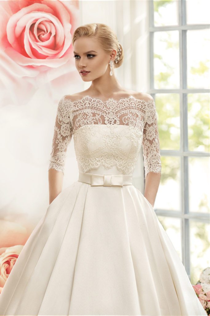Satin With Jacket See Though 3/4 Sleeves Sweep Train Lace Wedding ...