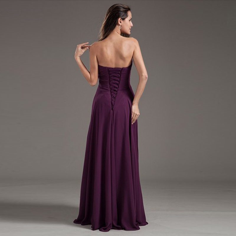 Purple Floor Length Off The Shoulder Pleated Lace Up Bridesmaid Dress