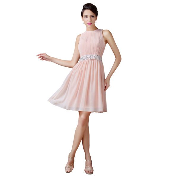 Sleeveless Knee Length Light Pink Short Bridesmaid Dress - My Wedding Ideas