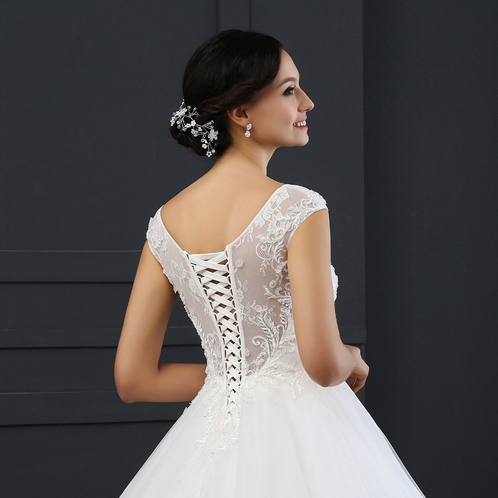 Sequins Cap Sleeve Tulle Princess Wedding Dress