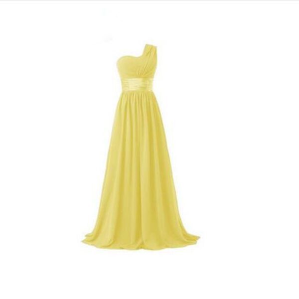 Elegant One Shoulder A Line Chiffon Long Bridesmaid Dress