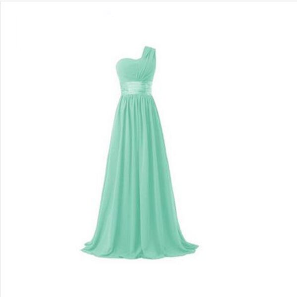 Elegant One Shoulder A Line Chiffon Long Bridesmaid Dress