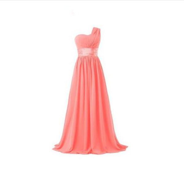 Elegant One Shoulder A Line Chiffon Long Bridesmaid Dress