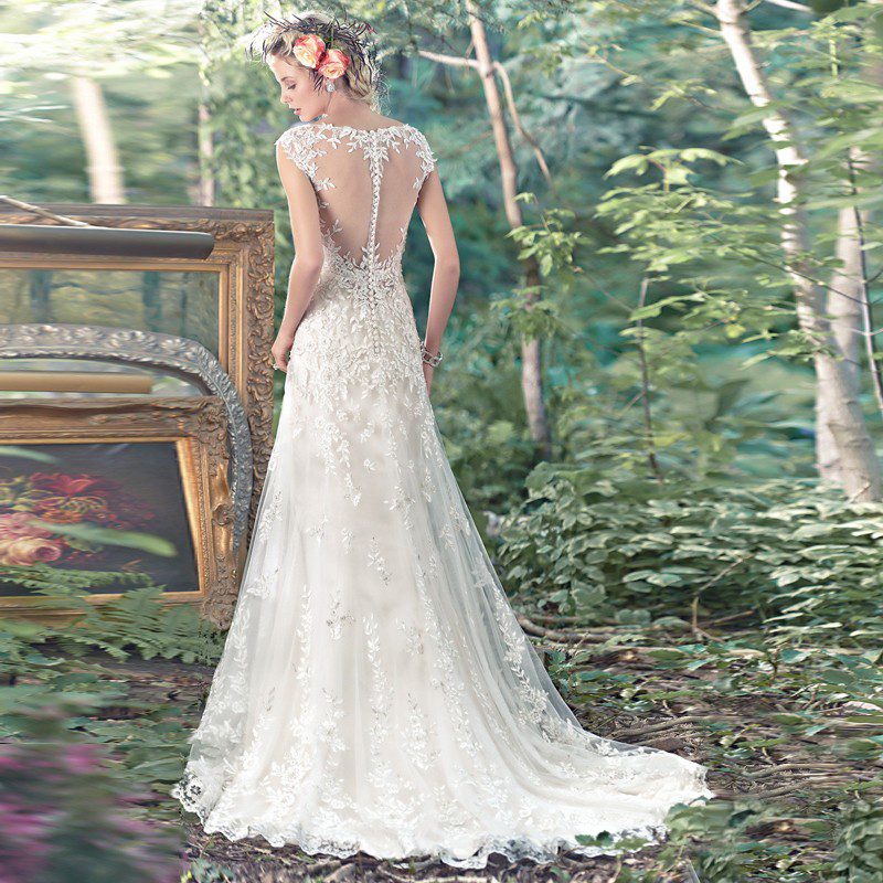 White Long Tulle Vintage See Through Wedding Dress