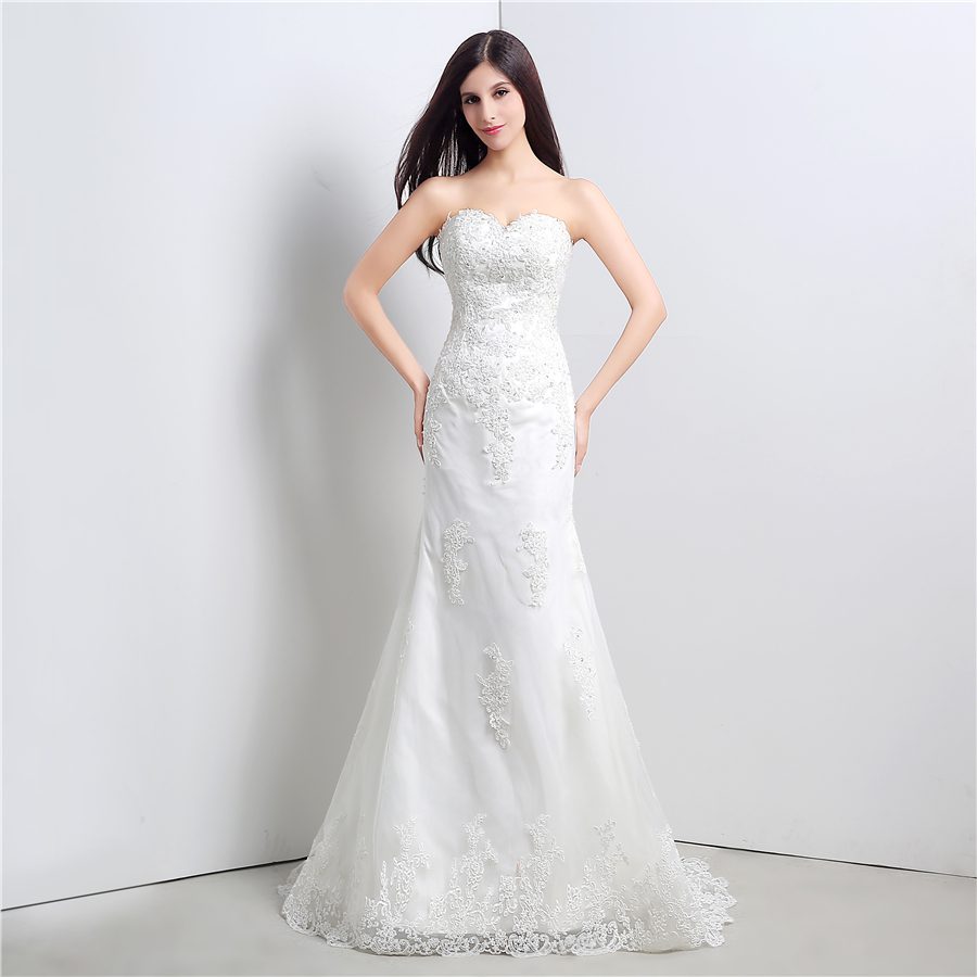 White/Ivory Applique Lace With Beading Wedding Dress